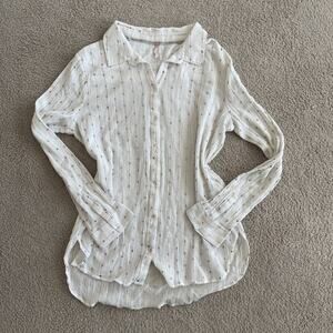 Anthropologie Oversized Embellished White Lightweight Button Up - Size M